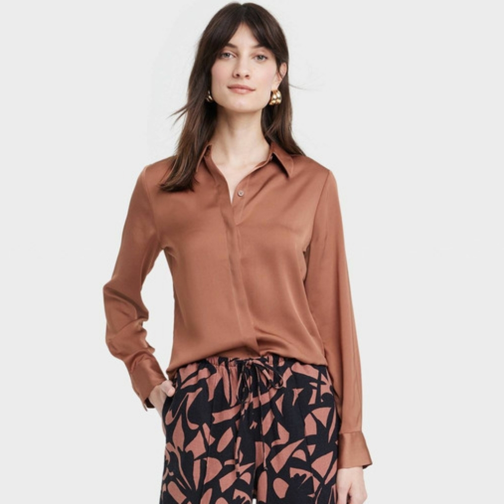 NWT * Satin Button Up Blouse * A New Day * Sz XS *
